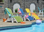 Berlin Gardens Comfo Back Adirondacks, Folding Footstools, and Folding End Tables in Tropical Colors