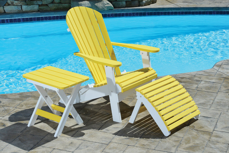 Berlin Gardens Comfo Back Folding Adirondack, Folding Footstool, and Folding End Table - Sunburst Yellow on White