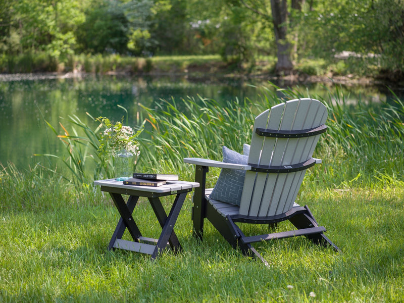 Berlin Gardens Comfo Back Folding Adirondack and Folding End Table - Light Gray on Black