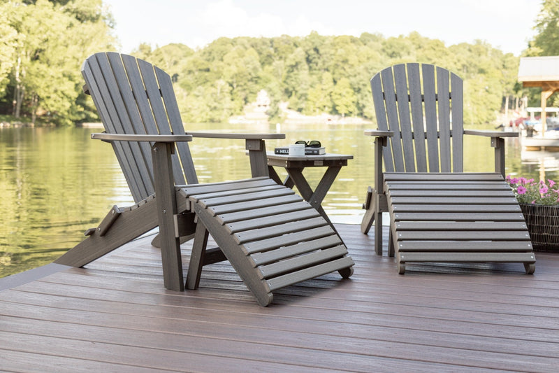 Berlin Gardens Comfo Back Folding Adirondacks, Folding Footstools, and Folding End Table in Coastal Gray