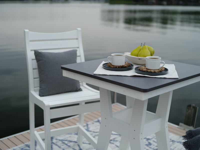 Berlin Gardens Harbor Hammered Top Square Bar Table and Bristol Bar Chair in White