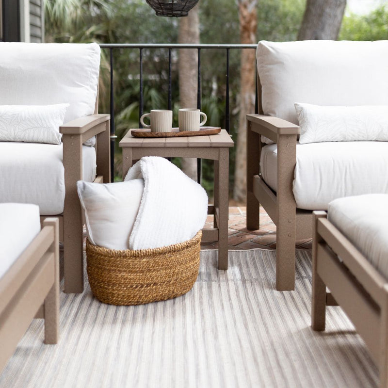 Berlin Gardens Camden Club Chairs with two Camden Ottomans and an End Table in Weatherwood