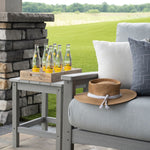 Berlin Gardens Camden End Table and Sofa in Driftwood and Iona Spa Cushions