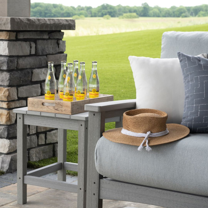 Berlin Gardens Camden End Table and Sofa in Driftwood and Iona Spa Cushions