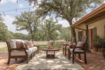 Berlin Gardens Classic Terrace Sofa, Dining chairs in Brazilian Walnut - Garden Classic Round Table
