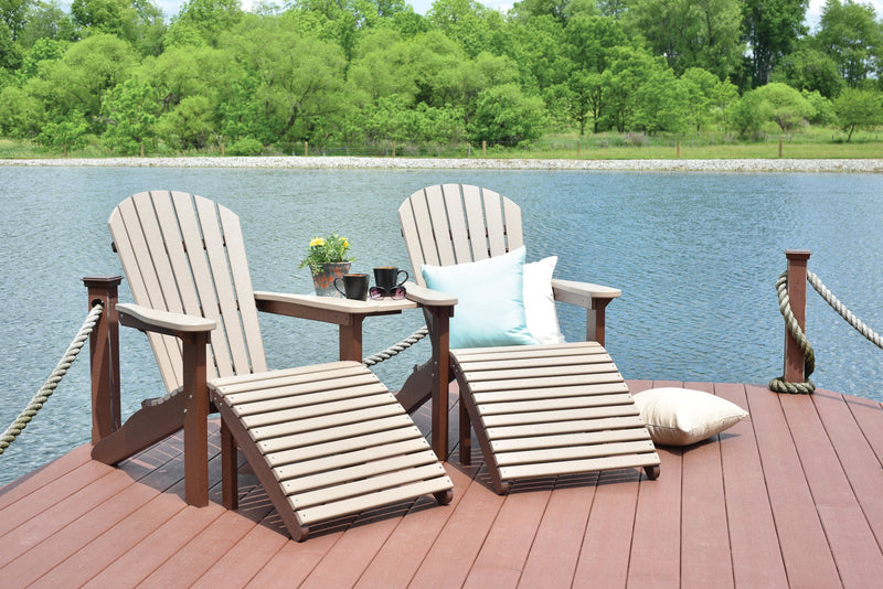 Berlin Gardens Comfo Back Adirondack Chair and Adirondack Footstool - Weatherwood on Chocolate Brown