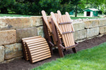 Comfo Back Folding Adirondack Chairs and Folding Footstools Folded - Cedar on Chocolate Brown