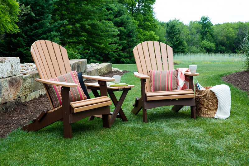 Berlin Gardens Comfo Back Folding Adirondack Chairs and Folding End Table - Cedar on Chocolate Brown