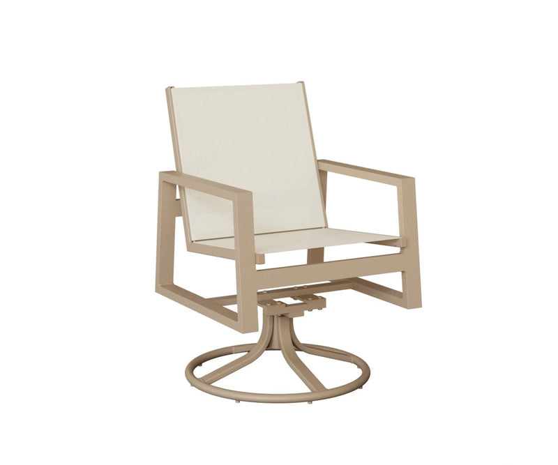 Vida Sling Swivel Rocker Dining Chair in Sahara Speckle and Sailing Salt Sling